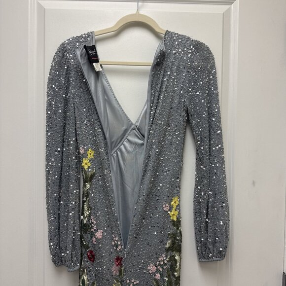 Mac Duggal Size 4 Gray 5542 Floral Sequin Beaded Maxi Formal Gown Dress - Picture 10 of 12